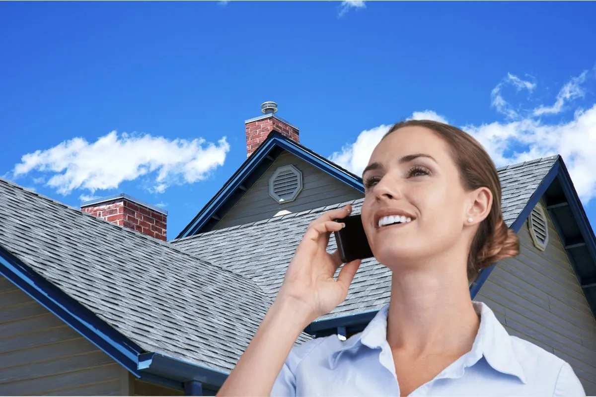 woman calling on the phone for new roofing